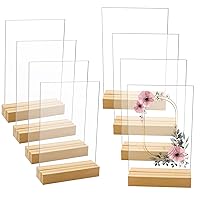 8 Pack Blank Clear Acrylic Table Sign with Wooden Stands,5 x 7 Inch Top Menu Table Number Display Picture Stand Acrylic Sign Holder for DIY Name Card Gifts Event Party Sign Decoration