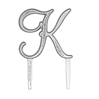 DecoPac Monogram ''K'' Cake Topper, 1 Piece, Silver Letter Cake Decoration With Clear Rhinestone, 4.5