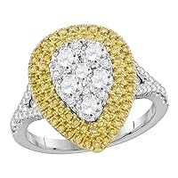 The Diamond Deal 18kt White Gold Womens Round Yellow Diamond Cluster Ring 1-3/4 Cttw