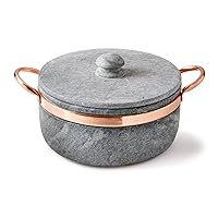 Cookstone 2.4 quarts soapstone casserole with copper handles| Handcrafted from a block of pure soapstone | Unique, durable and eco-friendly | Non-toxic and Non-stick