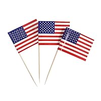 100 Pack USA American Flag US Toothpick Flags, Cocktail Picks Mini Stick Cupcake Toppers Country Picks Party Decoration Celebration Cocktail Food Bar Cake Flags (American)