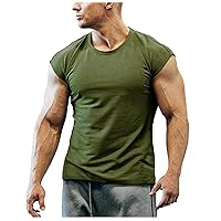 Men's Muscle Shirt Summer Casual Workout Tops Plain Athletic Tank Top Crewneck Quick Dry Gym Shirts Active T-Shirt