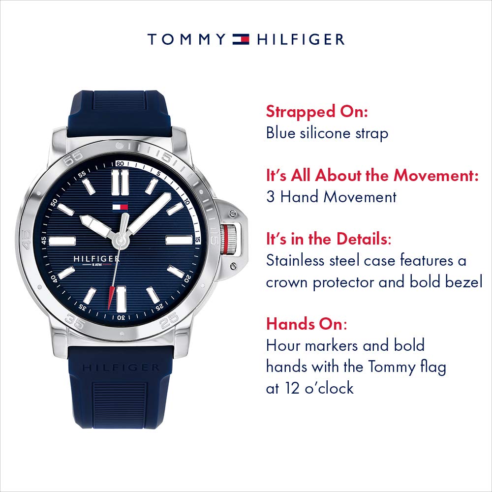 Tommy Hilfiger Men's Quartz Stainless Steel and Silicone Strap Casual Watch, Color: Blue (Model: 1791588)