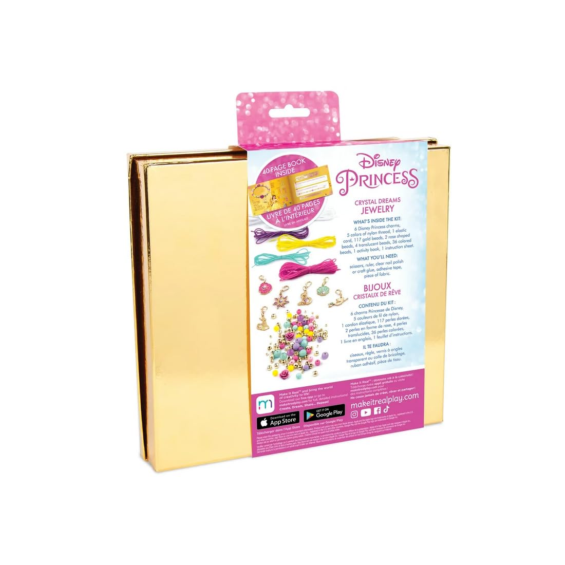 Make It Real - Disney Princess Crystal Dreams Jewelry - DIY Bead & Charm Bracelet Making Kit - Includes Jewelry Making Supplies, Charms with Swarovski Crystals & Exclusive Disney Princess Book