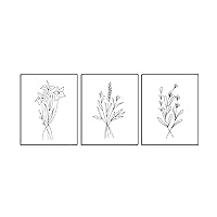 Black and White Wall Art Prints for Living Room, Bedroom, Kitchen, Office, Bathroom Wall Decor, Minimalist Wall Art, Botanical Prints, Plant Poster, Flower Pictures, Set of 3, 8