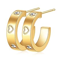 VQYSKO Love Friendship Earrings Gifts for Women Teen Girls Jewelry Gold and Silver Hoop Earrings Stainless Steel Dainty Stud with Cubic Zirconia Stones Present for Her