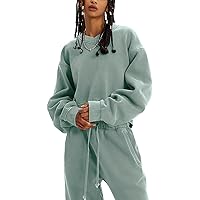 Flygo Womens Sweat Set Sweatsuit 2 Piece Outfits Pullover Sweatshirt Joggers Tracksuit Sets(BeanGreen-M)
