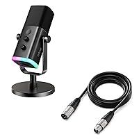 FIFINE XLR/USB Dynamic Microphone and XLR Cable Set,PC Computer Gaming Streaming Mic with RGB Light,9.8ft Cable with Balanced 3 PIN,XLR Male to Female Cord,Compatible with XLR Microphone(AM8+L9)