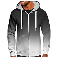 Mens Athletic Hoodies Zip Up Big And Tall Sweatshirt Hooded Gradient Print Jackets Men Outwear Coats With Pockets