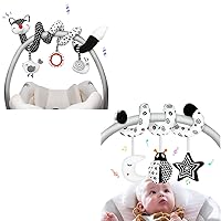 XIXILAND Car Seat Toys for Babies 0-6 Months & Baby Spiral Plush Toys Stroller Toys, Black and White High Contrast Baby Toys 0-3 Months Carseat Toys for Infants 0-6 Months, Stroller Toys Newborn Toys
