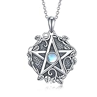 Pentagram Necklace 925 Sterling Silver Pentacle Moonstone Pendant Necklace Wiccan Jewelry for Women Girls