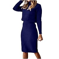 Turtleneck Sweater Dress for Women Elegant Ribbed Knit Midi Jumper Dress Solid Stretchable Pullover Knitted Dresses