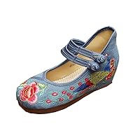 Chinese Traditional Phoenix Breading Embroidered Oxfords Sole Casual Dancing Shoes Blue