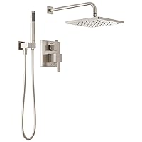 Delta Faucet Modern Raincan 2-Setting Square Shower System Including Rain Shower Head and Handheld Spray Brushed Nickel, Rainfall Shower System Brushed Nickel, Spotshield Stainless 342701-SP