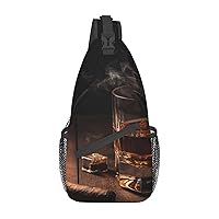 Cigar & Whiskey Sling Bag Lightweight Crossbody Bag Shoulder Bag Chest Bag Travel Backpack for Women Men