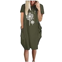 Women's Swing Flowy Print Beach Round Neck Glamorous Dress Short Sleeve Knee Length Casual Loose-Fitting Summer Green