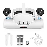 Fast Charging Dock for Oculus/Meta Quest 3, Magnetic Charging Station for Quest 3 VR Headset & Controllers with 2 Rechargeable Batteries, USB-C Charger Cable, Supports LED Indicator (White)