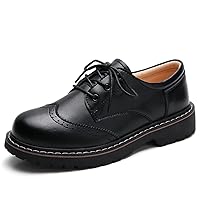 Oxford Shoes for Women,Perforated Lace-up Round Toe Leather Low Heel Brogues Shoe for Girls Ladies Women