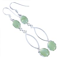 Pretty looking Prehnite Gemstone 925 Solid Sterling silver Dangle Earrings Designer Jewelry Gift For Her