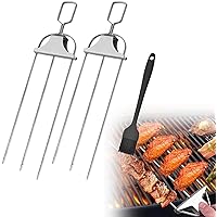2PCS Grilling Savant 3 Way Skewers,14 Inch Stainless Steel Metal Skewers for Grilling,Easy to Use Push Bar Slider, BBQ Accessory, Perfect for Meat,Veggies,Marshmallow Roasting Sticks Grill Kabob