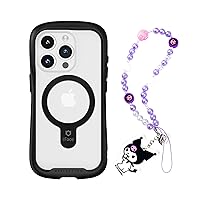 iFace iPhone 15 Pro Tempered Glass Case (MagSafe Compatible) (Black) + Kuromi Beaded Phone Strap