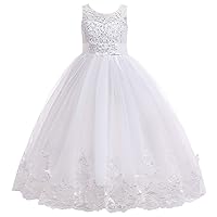 Big Girls Elegant Lace Tulle White Holy First Communion Flower Girl Dress 7-16