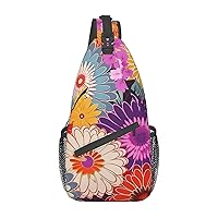 Bohemian Colored Flower Print Cross Chest Bag Crossbody Backpack Sling Shoulder Bag Travel Hiking Daypack Cycling Bag