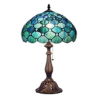 Tiffany Table Lamp Stained Glass Lamp 12x12x19 Inch Antique Reading Lamp (Sea Blue Pearl)