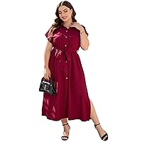 KOJOOIN Plus Size Maxi Dresses for Women Summer Tie Belt Work Polo Dress Business Casual Button Down Dress