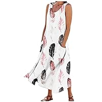 Plus Size Printed Linen Dress for Women Summer Maxi Black Sundresses Flower Girl Beach Summer Dresses for Women 2024