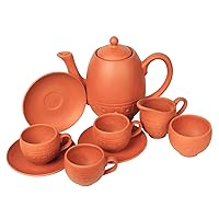 Natural Clay Mud Full Cup Set of 2 Handcrafted Terracotta Pottery Morning Coffee Chai (Tea) Kulhad/Kullar/Cups With Kettle Sugar Pot