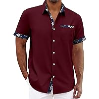 Short Sleeve Hawaiian Shirt for Men Casual Patchwork Button Down Shirt Lightweight Summer Tropical Beach Tops