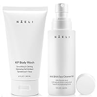 NAELI AHA BHA Exfoliating Face Wash & Sandalwood/Rose Kp & Acne Body Wash Set with Glycolic & Salicylic Acid, Natural Anti Aging Cleansers (2 Count)