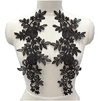 2 Pcs Car Bone Sequin Embroidery Flower Patches Handmade DIY Applique Wedding Dress Headwear Bride Clothing Accessories Lace Patch (Black)
