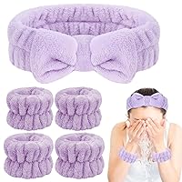 5Pcs Face Wash Headband and Wristband Set for Women,Spa Skin Care Headband for Washing Face, Hair Band and Wrist Towels Water Guards for Washing Face, Makeup, Skincare (Purple)