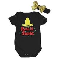 Petitebella Mexican Hat Here to Fiesta Black Baby Bodysuit Nb-18m