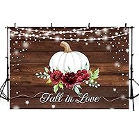 MEHOFOND 8x6ft Thanksgiving Fall in Love Pumpkin Burgundy Floral Rustic Wood Glitter Lights Background Autumn Wedding Bridal Shower Party Banner Decoration Supplies Photo Booth Backdrop Props