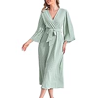 I2CRAZY Women V Neck Long Pleated Trumpet Sleeve Swiss Dot Wrap Dress Elegant Mock Neck Long Sleeve Maxi Dress-L,Mint Green Houndstooth