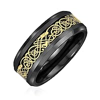 Personalize Two Tone Celtic Knot Dragon Carbon Fiber Inlay Couples Silver Gold Tones Titanium Wedding Band Rings For Men For Women Comfort Fit 8MM Wide In Blue Black Golden Colors Customizable
