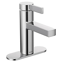 Moen Beric Chrome Modern One-Handle Single Hole Bathroom Faucet with Drain Assembly and Optional Deckplate for your Bath Sink, 84774