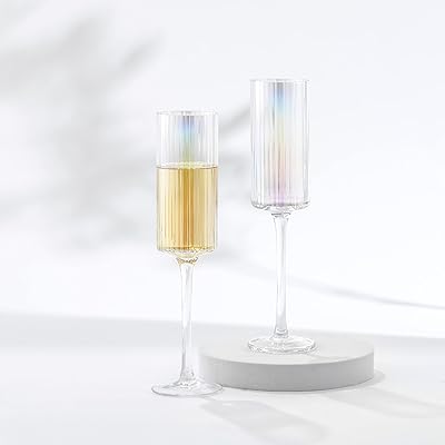JoyJolt Christian Siriano New York Chroma Iridescent Champagne Flute Glass  - 6 oz - Set of 2 in 2023