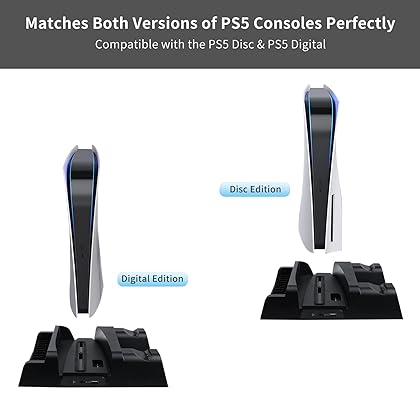 PS5 Stand Cooling Fan Station for Playstation 5, RALAN PS5 Vertical Stand with 12 Game Slots and Dual Controller EXT Prot Charger Dock Station.