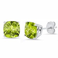 Amazon Collection 925 Sterling Silver Cushion Cut Birthstone Stud Earrings for Women