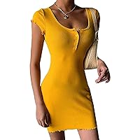 Alsoto Womens Bodycon Dresses Clubwear Short Sleeve Botton Down Summer Skinny Mini Dress