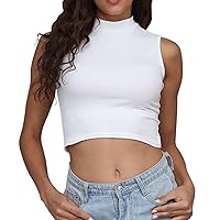 Womens Y2k Tops Sleeveless Crop Tops Ribbed Sexy Mock Neck Tank Top