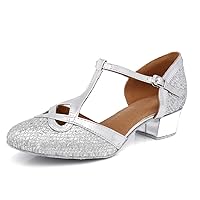 Minishion Women's T-Strap Glitter Latin Dancing Shoes Evening Party Pumps