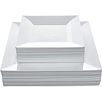 Aya's 60ct White Square Disposable Plates - Heavy Duty Plastic Party Plates for Christmas, Thanksgiving (30 Dinner & 30 Salad)