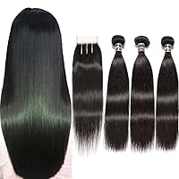 Striaght Hair Bundles with Closure - 20 22 24 +18 (3 Part,1B Color) Malaysian Virgin Straight Human Hair Bundles with Closure 100% Unprocessed Straight Weave Hair Human Extensions