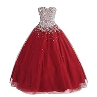 Women's Tulle Beaded Ball Gown Sweet 16 Prom Quinceanera Dresses
