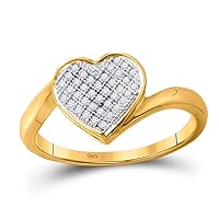 The Diamond Deal 10kt Yellow Gold Womens Round Diamond Heart Cluster Love Ring 1/10 Cttw
